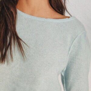 LOVESHACKFANCY Lune Wool & Cashmere Blend Sweater  in Turquoise Seas Size L